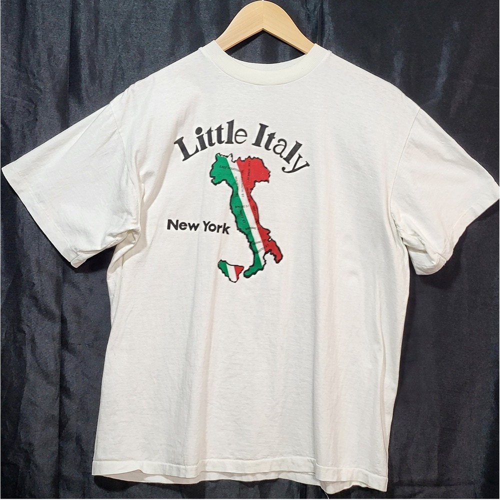 Vintage TOP Little Italy New York City Graphic T-Shirt White Single Stitch L *